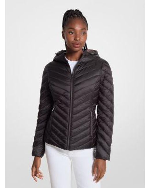 Michael Kors Black Chevron Logo Print Quilted Nylon Reversible Jacket