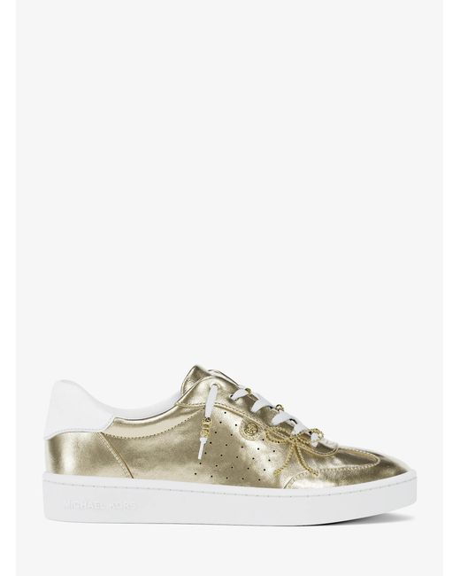 MICHAEL Michael Kors White Mk Scotty Embellished Metallic Leather Trainers