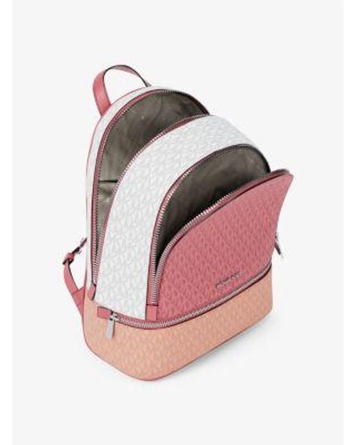 Michael Kors Pink Rhea Medium Color-Block Signature Logo Backpack