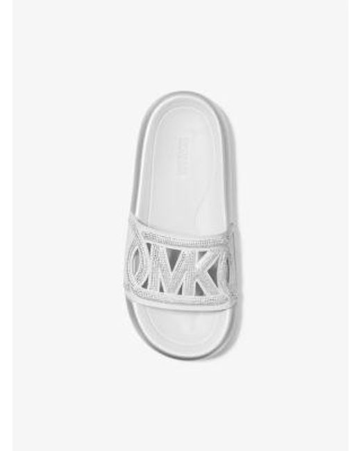 Michael Kors White Splash Embellished Scuba Slide Sandal