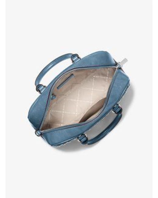 Michael Kors Blue Thompson Medium Distressed Studded Satchel