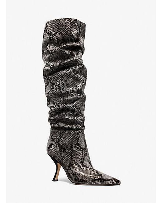 MICHAEL Michael Kors White Luna Snake Embossed Leather Boot