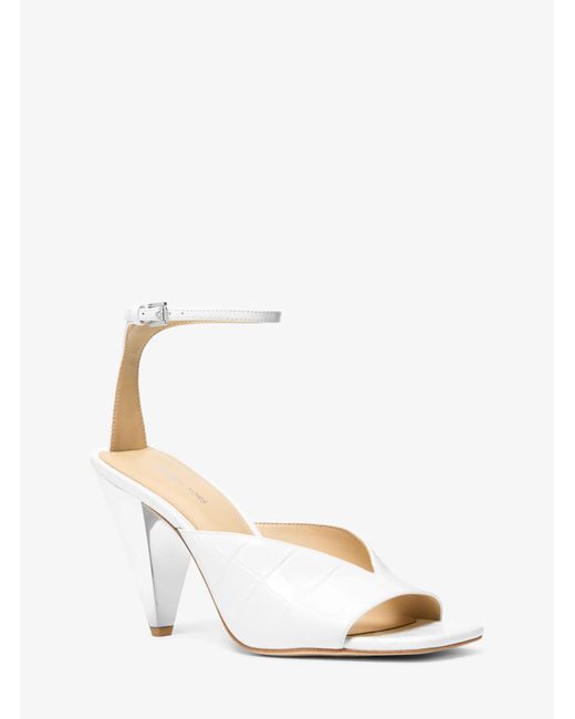 MICHAEL Michael Kors White Mk Electra Crocodile Embossed Leather Sandal