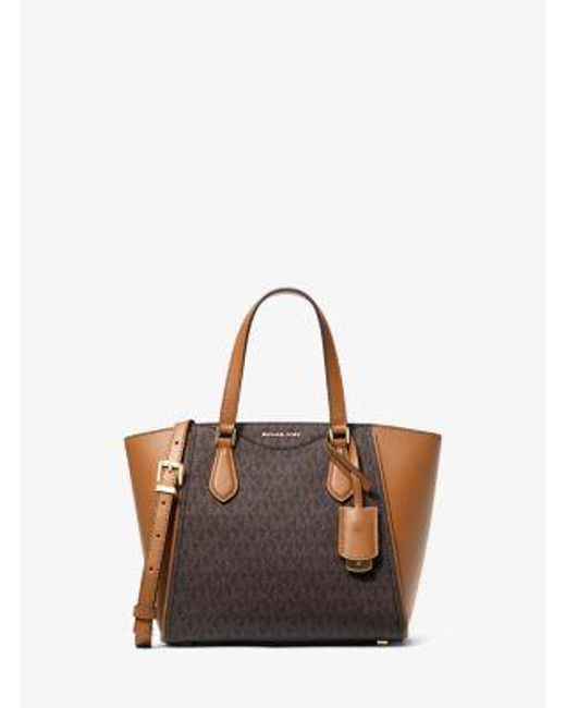 Michael Kors Brown Taryn Small Signature Logo And Leather Convertible Crossbody Bag