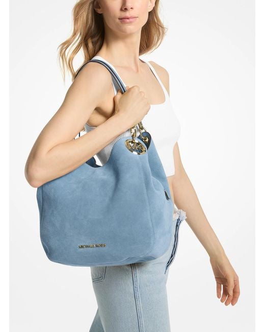 MICHAEL Michael Kors Blue Mk Lillie Large Suede Shoulder Bag