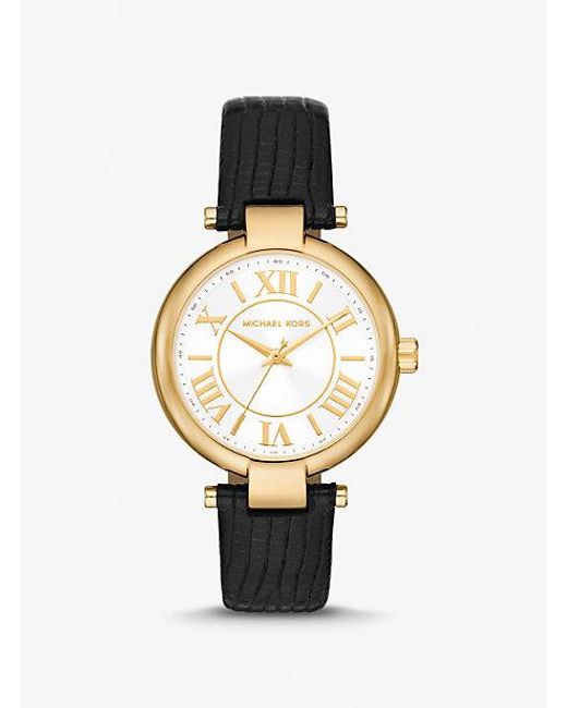 Michael Kors White Laney Gold-tone And Lizard Embossed Leather Watch