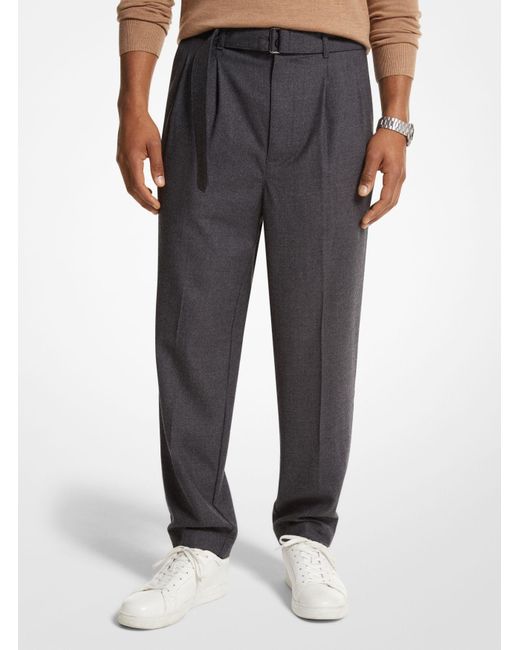 Pantaloni in flanella di lana stretch con cintura di Michael Kors in Gray da Uomo