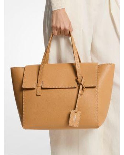 Michael Kors Natural Mk Sophia Hand-Stitched Pebbled Leather Satchel