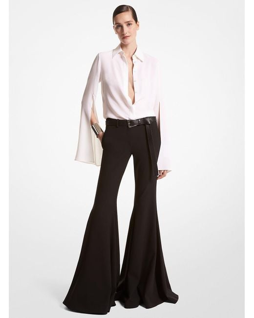 Michael Kors White Mk Joplin Wool Bell-Bottom Trousers