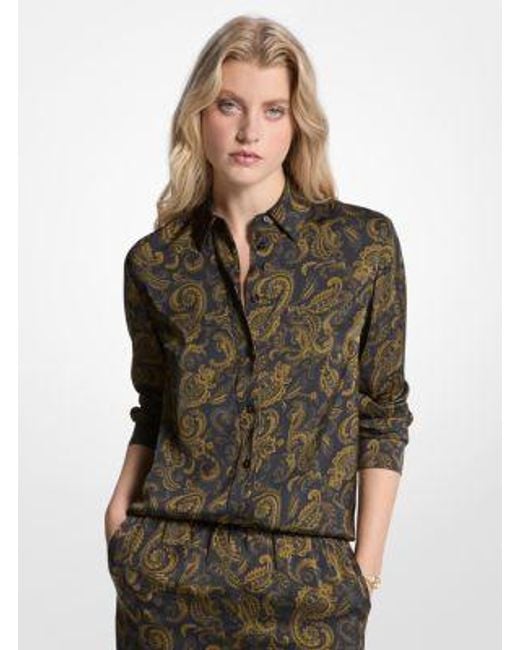 Michael Kors Black Paisley Print Satin Pajama Shirt
