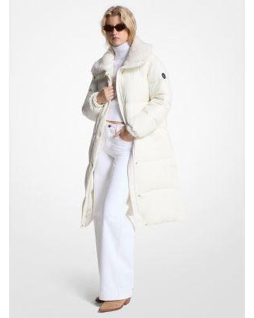 Michael Kors White Packable Quilted Nylon Puffer Coat