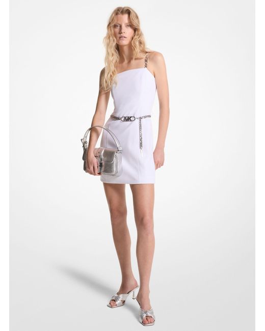 Michael Kors White Mk Stretch Crepe Belted Mini Dress