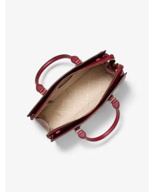 Michael Kors Red Sheila Medium Two-Tone Metallic Signature Logo Satchel