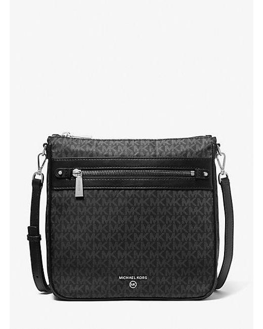 Michael Kors Black Jet Set Large Logo Print Woven Crossbody Bag