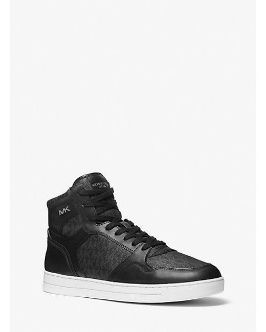 Michael Kors Black Jacob Leather And Signature Logo High-top Sneaker for men