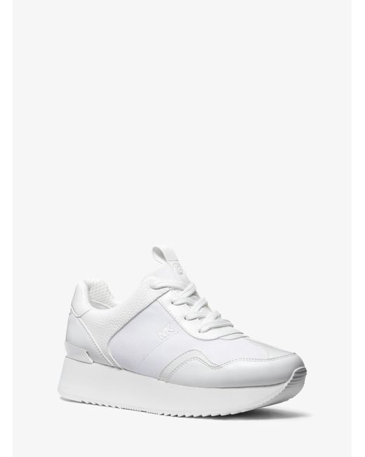 MICHAEL Michael Kors White Raina Canvas Platform Trainer
