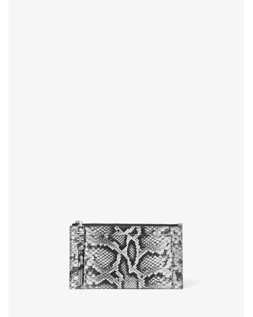 Tarjetero grande de piel con motivo de serpiente en relieve y logotipo imperio MICHAEL Michael Kors de color White