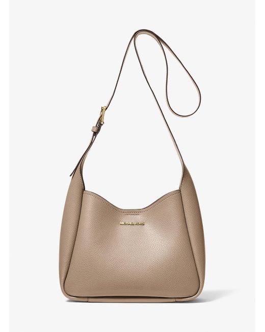 Michael Kors Outlet Natural Mk Birch Medium Pebbled Leather Messenger Bag