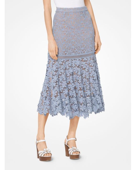 Michael Kors Blue Mixed Floral Lace Skirt