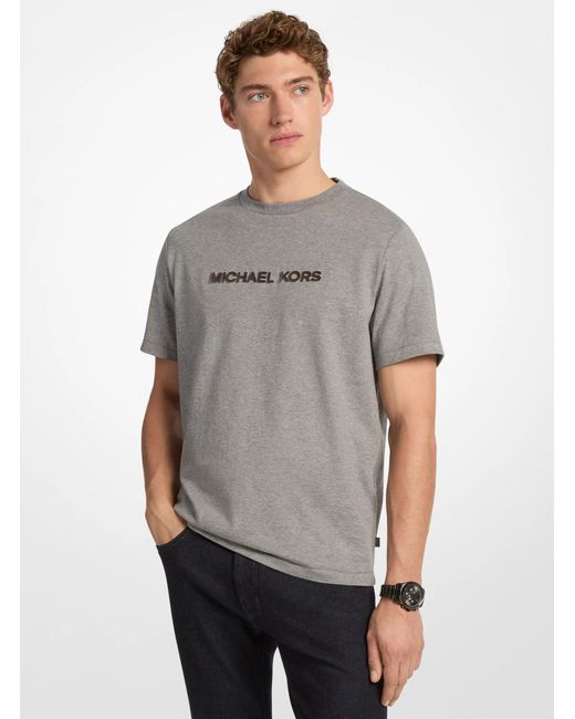 Michael Kors Gray Mk Textured Logo Cotton T-Shirt for men