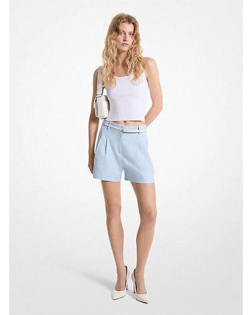 Michael Kors Blue Pleated Linen Blend Shorts