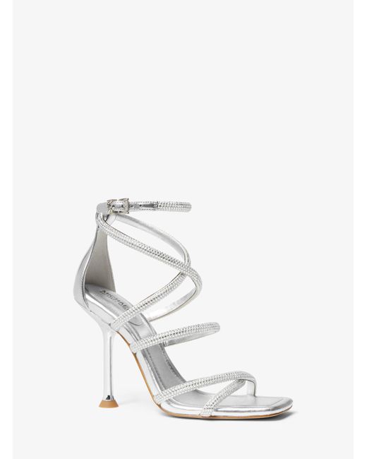 Michael Kors Imani Embellished Metallic Faux Suede Sandal in White | Lyst