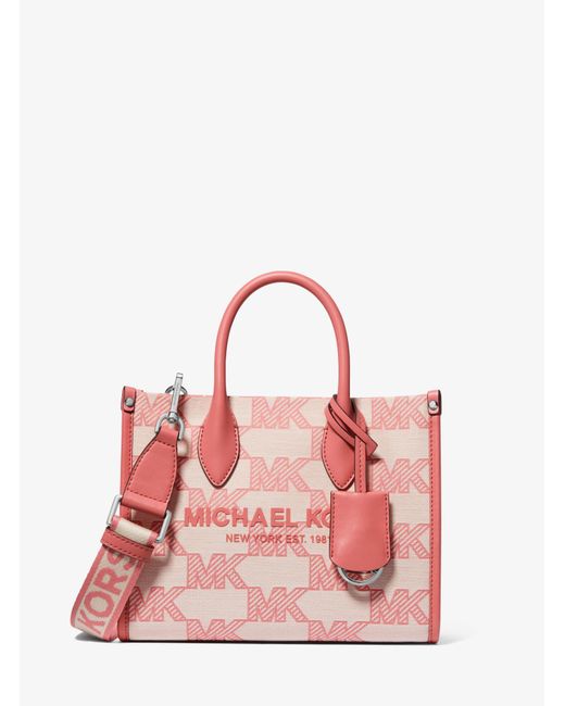 Michael Kors Mirella Small Logo Jacquard Crossbody Bag in Pink | Lyst