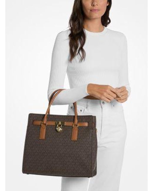 MICHAEL Michael Kors Brown Mk Hamilton Moderne Large Signature Logo Satchel