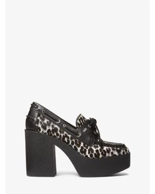 MICHAEL Michael Kors Black Mk Cameron Leopard Print Calf Hair Platform Loafer