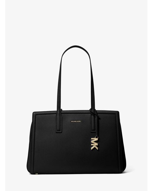 Michael Kors Black Mk Laila Medium Pebbled Leather Tote Bag