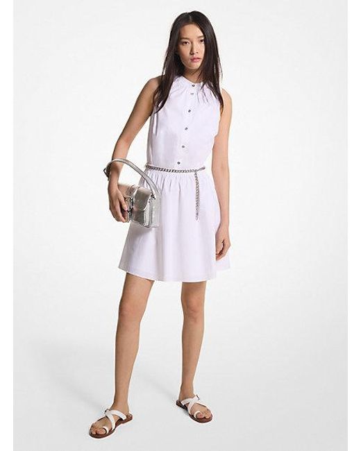 Michael Kors White Mk Stretch Organic Cotton Poplin Mini Dress