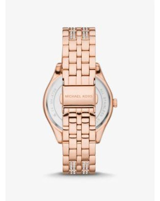 Michael Kors White Mk Harlowe Pavé Rose-Tone Watch