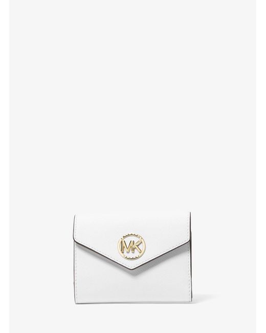 Michael Kors White Mk Carmen Medium Saffiano Leather Tri-Fold Envelope Wallet