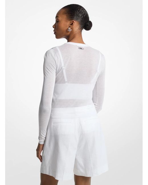 MICHAEL Michael Kors White Mk Tencel Blend Cropped Cardigan And Bra Top
