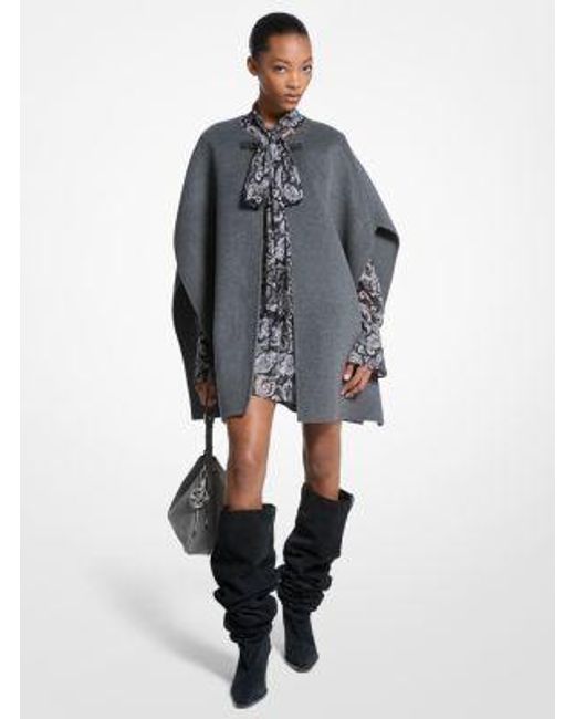 Michael Kors Gray Double Face Wool Blend Cape