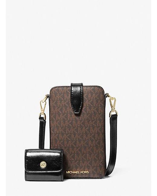 Michael Kors Brown Jet Set Signature Logo Smartphone Crossbody Bag With Case For Apple Airpods Pro®