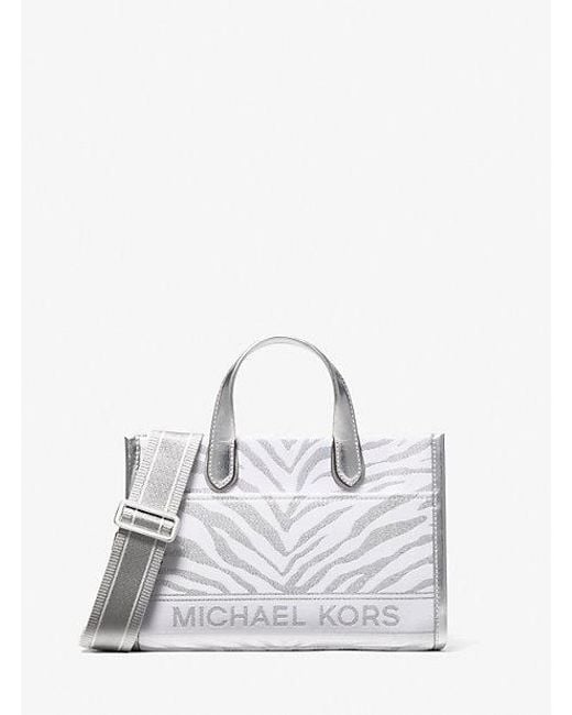 Michael Kors White Gigi Small Metallic Zebra Jacquard Messenger Bag