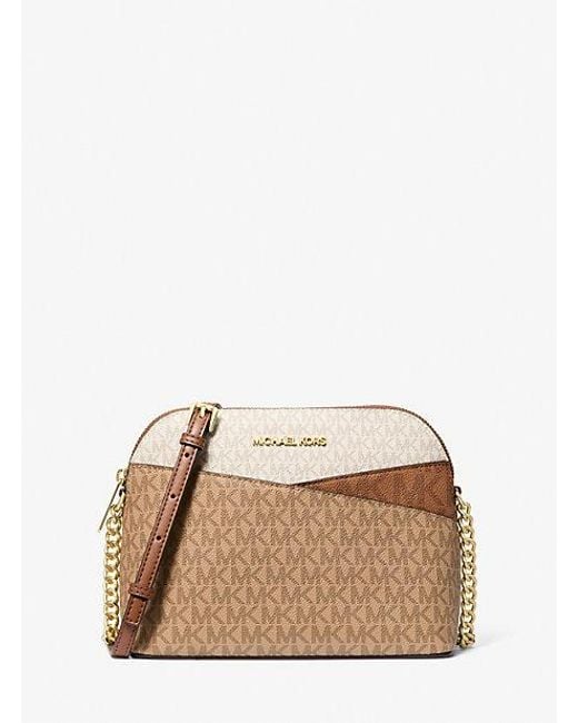 Michael Kors Natural Jet Set Travel Medium Color-Block Signature Logo Crossbody Bag