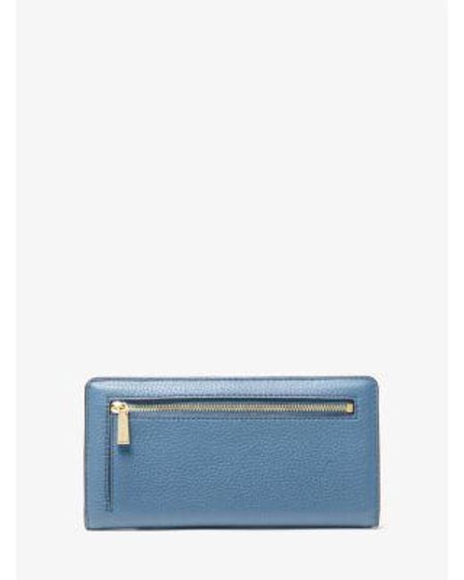 Michael Kors Blue Bryant Large Pebbled Leather Snap-Front Wallet