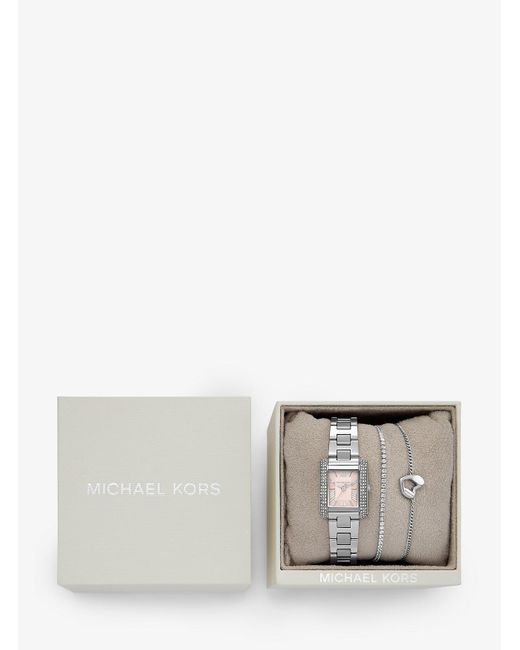 Mk Set Regalo Bracciale E Orologio Emery Mini Tonalità di Michael Kors in White