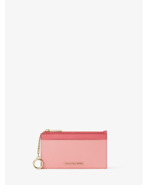 MICHAEL Michael Kors Pink Mk Jet Set Small Two-Tone Pebbled Leather Card Case