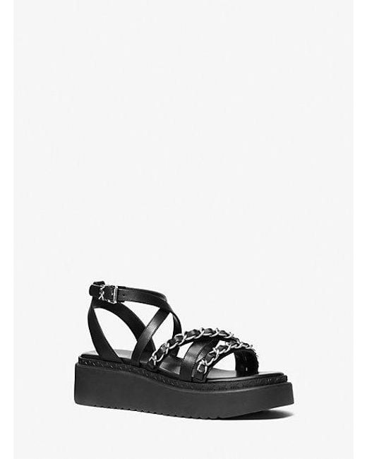 Michael Kors White Issa Embellished Leather Flatform Sandal