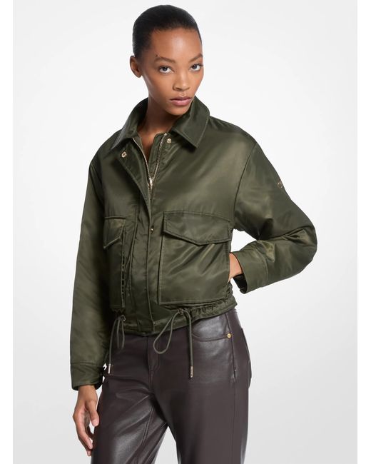 MICHAEL Michael Kors Green Mk Nylon Cropped Reversible Bomber Jacket