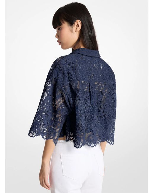 MICHAEL Michael Kors Blue Mk Corded Floral Lace Cropped Blouse