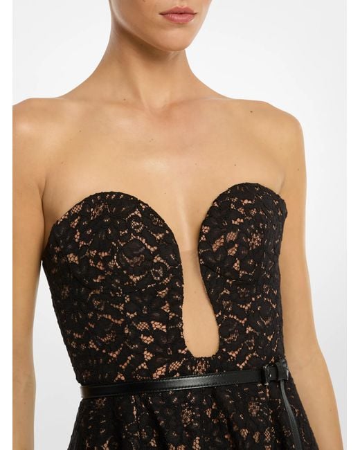Michael Kors Black Mk Corded Floral Lace Bustier Dress