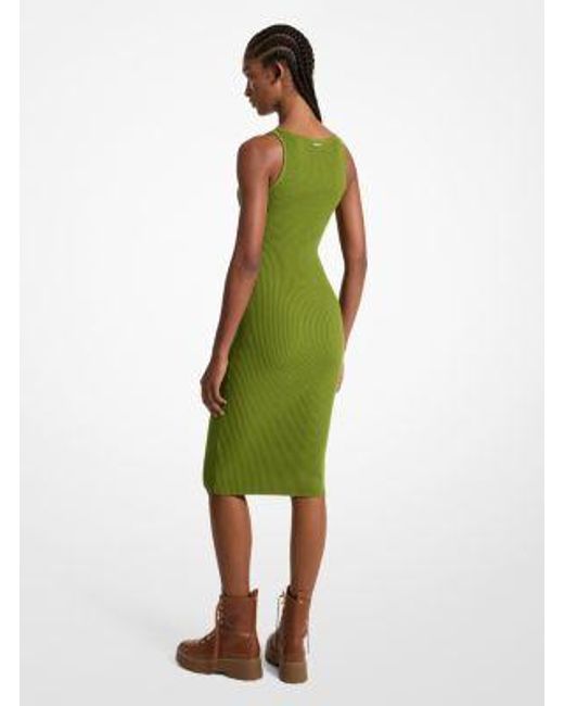 Michael Kors Green Mk Ribbed Stretch Knit Midi Tank Dress