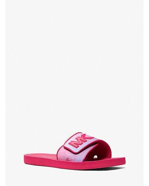 Michael Kors Pink Palmer Ombré Signature Logo Slide Sandal