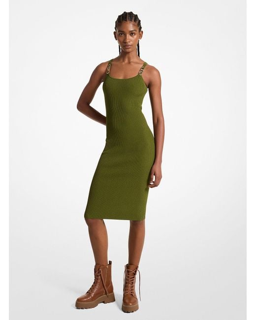 MICHAEL Michael Kors Mk Ribbed Stretch Knit Midi Tank Dress in Green | Lyst  UK