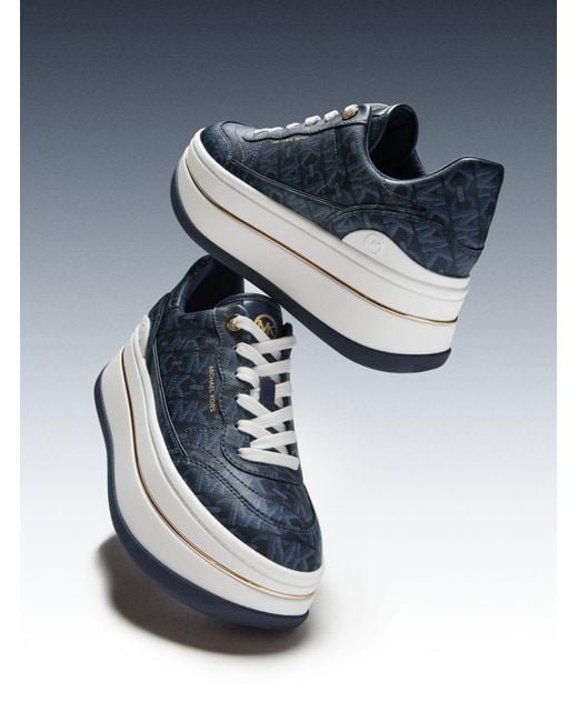 Michael Kors Blue Hayes Empire Signature Logo Platform Sneaker