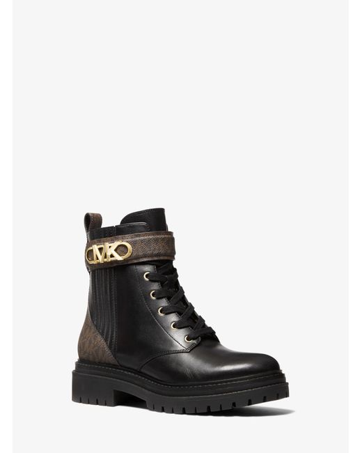 Michael Kors Parker Leather Combat Boot in Black | Lyst